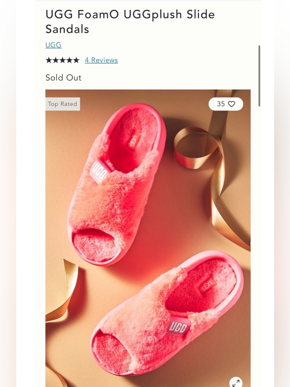 UGG FoamO UGGplush Slide Sandals in Super Coral Pink. Size 8. New in box.
